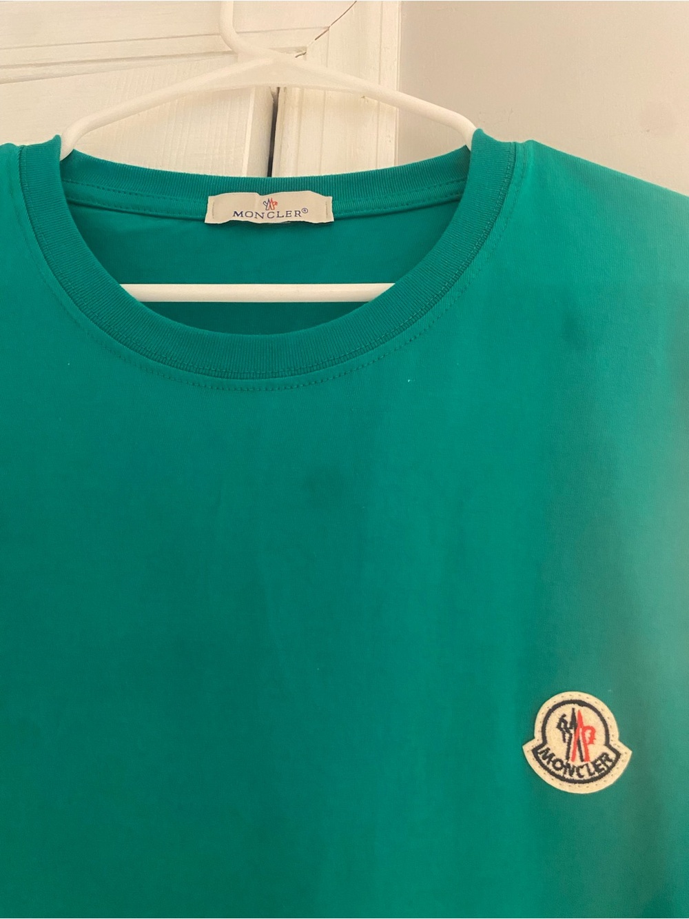 Moncler Teal Green Crewneck T-Shirt with Logo Patch